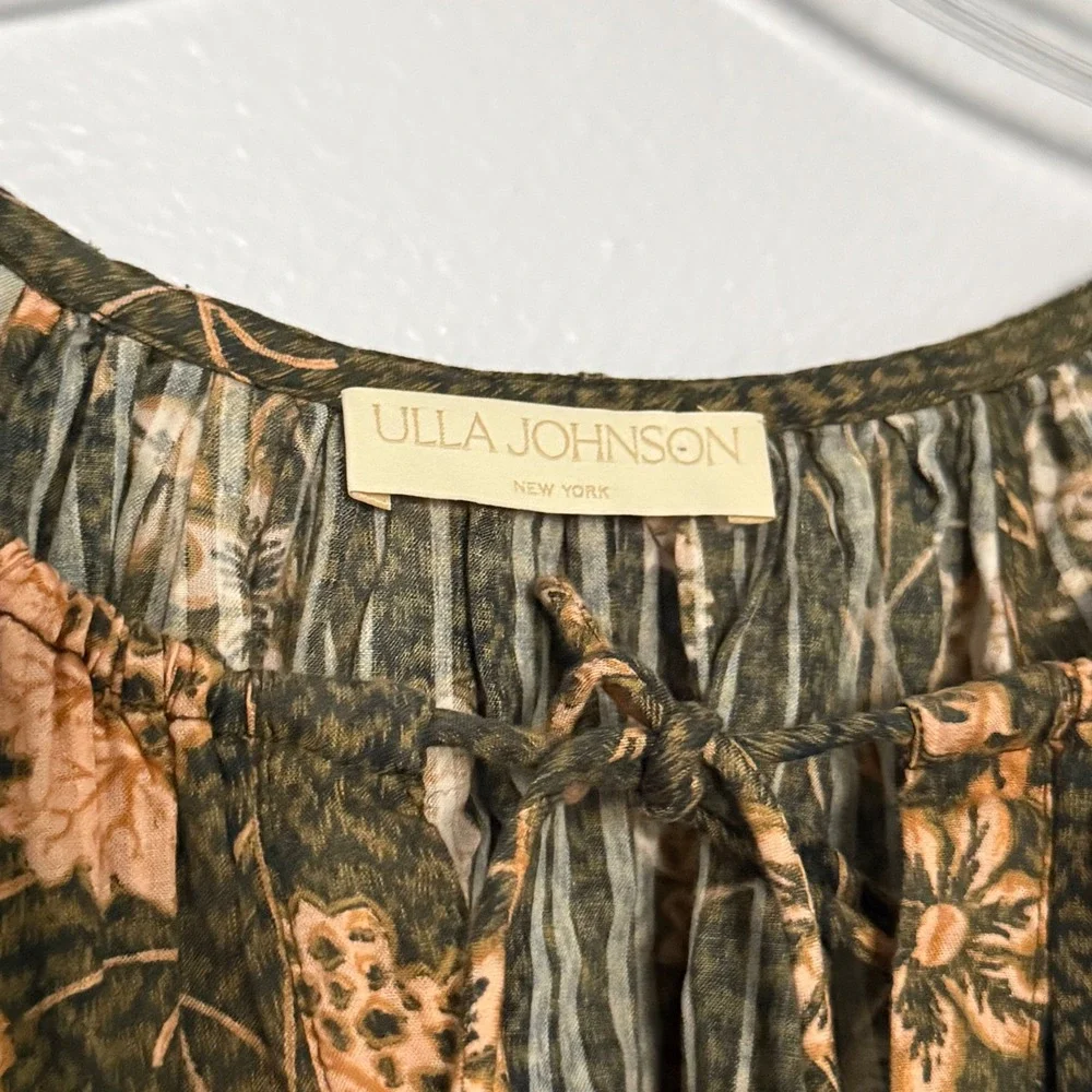 Ulla Johnson Sena Blouse Floral Puff Sleeve Tie Neck Boho - 10